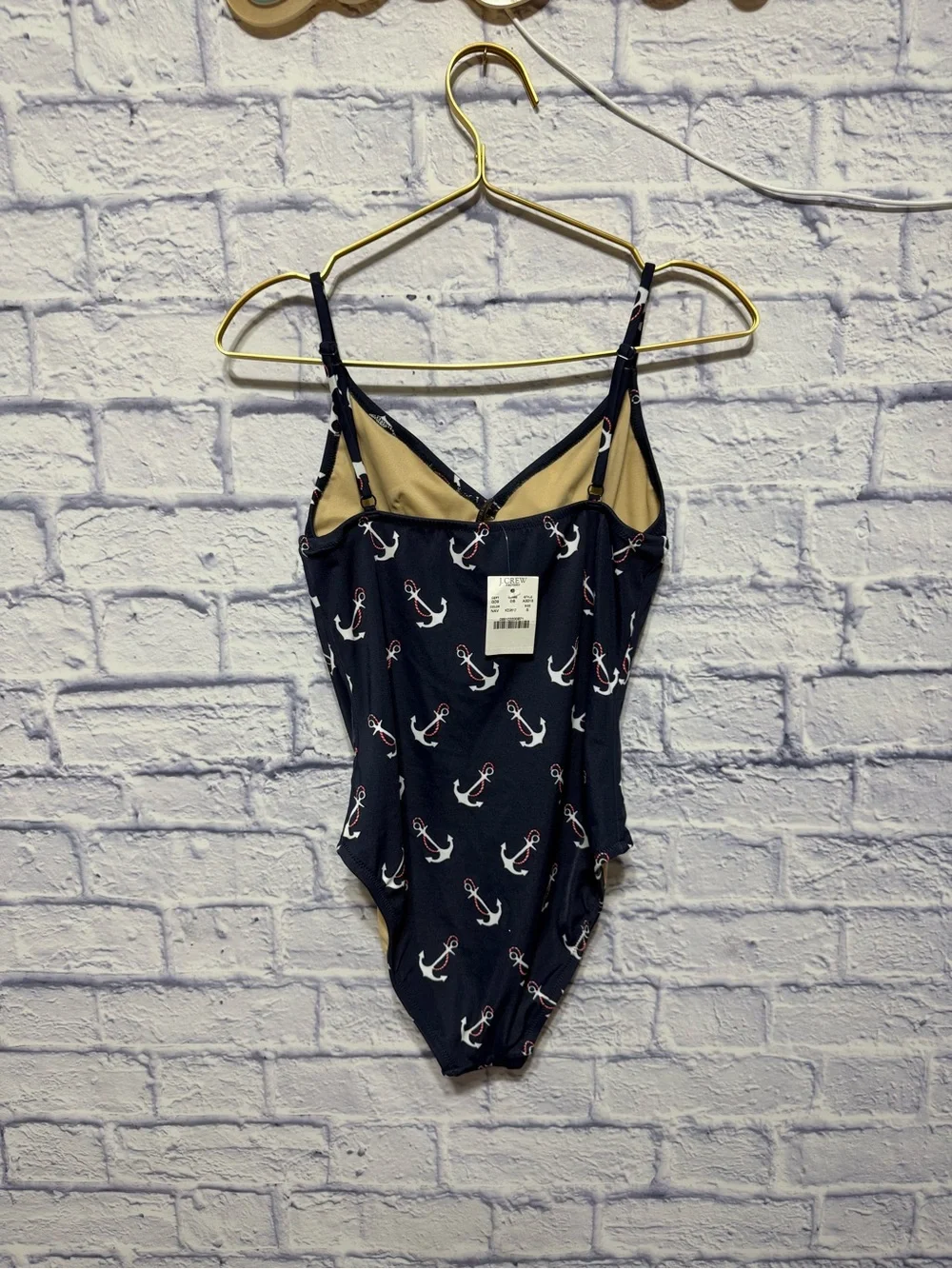J crew One Piece Swimsuit Size small Navy Blue Womens Anchor Print Nautical